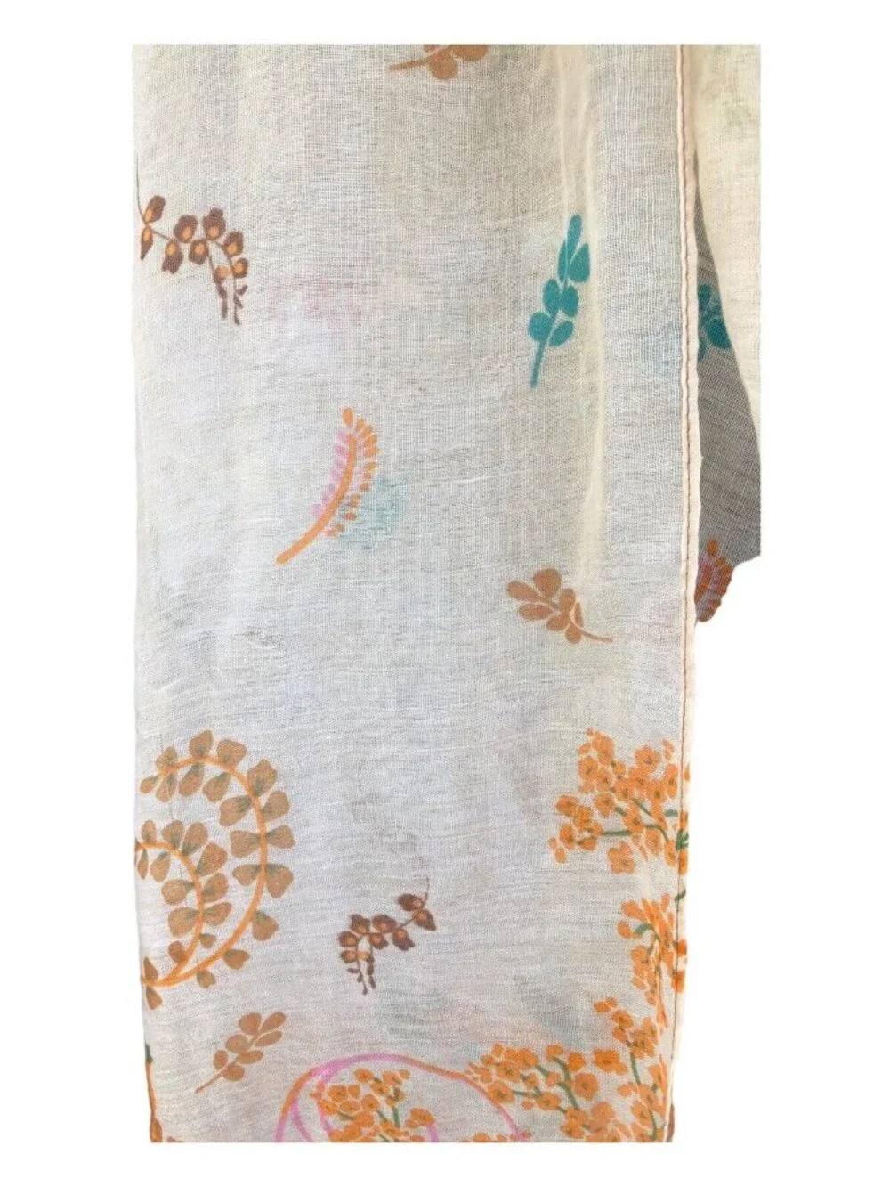 Multi Color Leaf Print Bird Accent Boho Rectangle Sheer Scarf READ